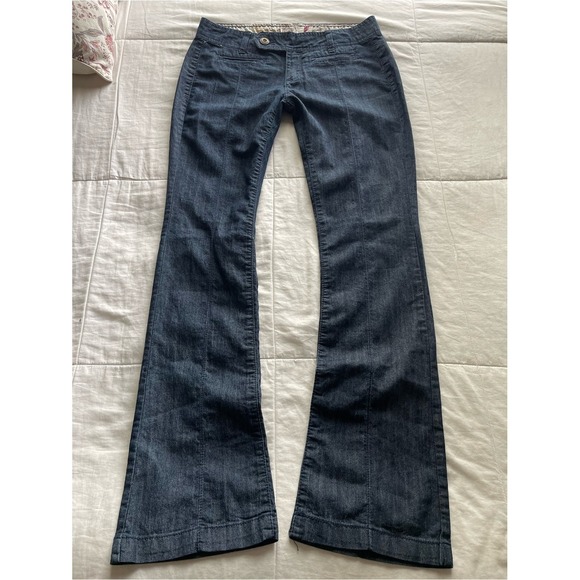 SO Denim - Y2K Low Rise Dark Blue Chambray Trouser Flare Pants 6 2000s Bratz Chic Going Out